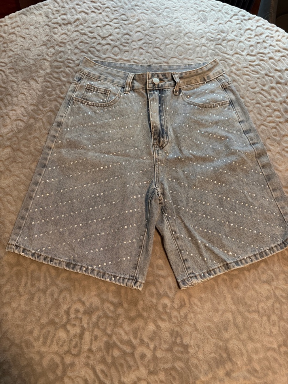 High-Waist Light Blue Studded Denim Shorts for Women